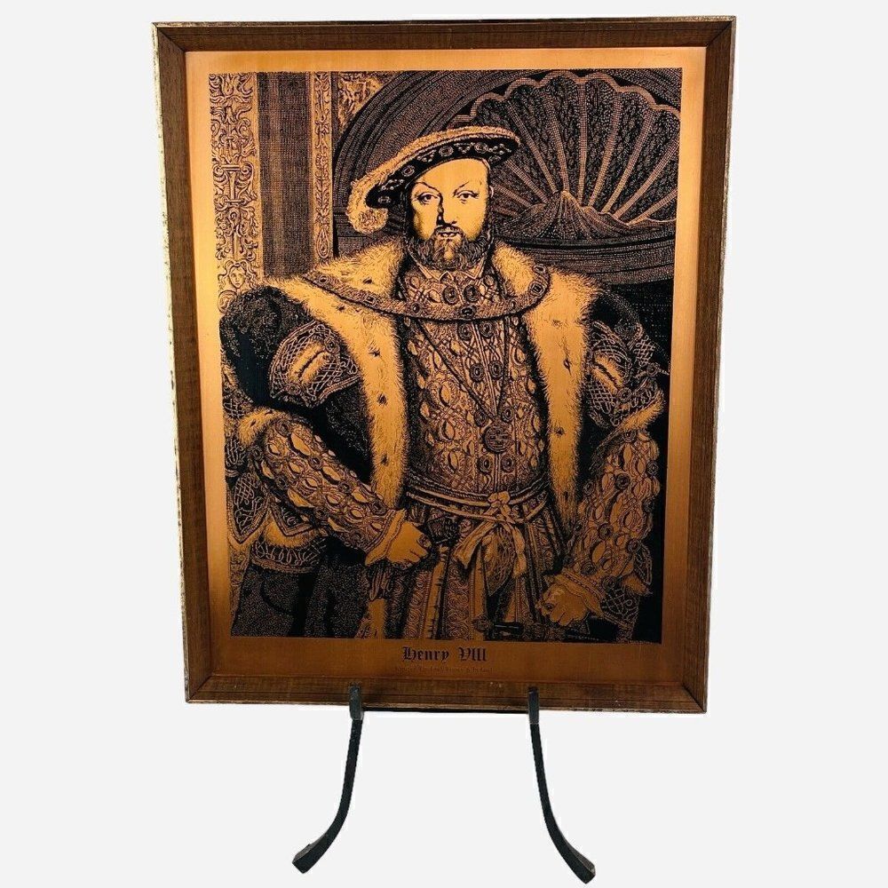 Vintage 1970s Coppercraft King Henry VIII Copper Etching Framed Wall Art British